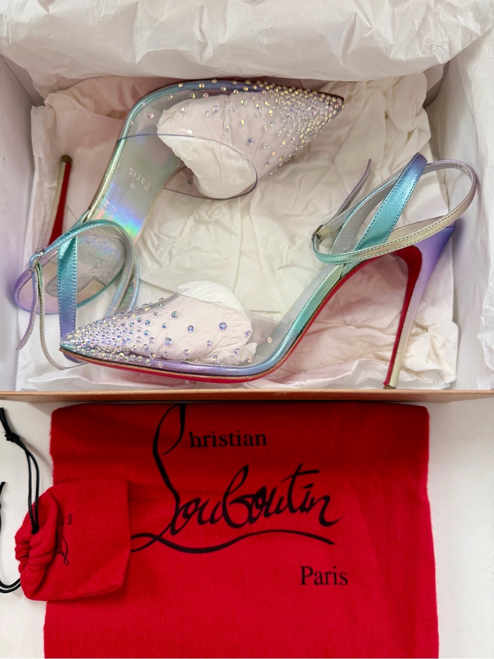 Christian Louboutin - Spikaqueen Crystal Pointed Toe Slingback Heels -Vers Multi - Picture 6 of 17